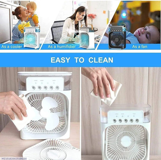 3-in-1 Portable Mini Air Cooler & Desktop Ice Mist Fan (Load-Shedding Proof)