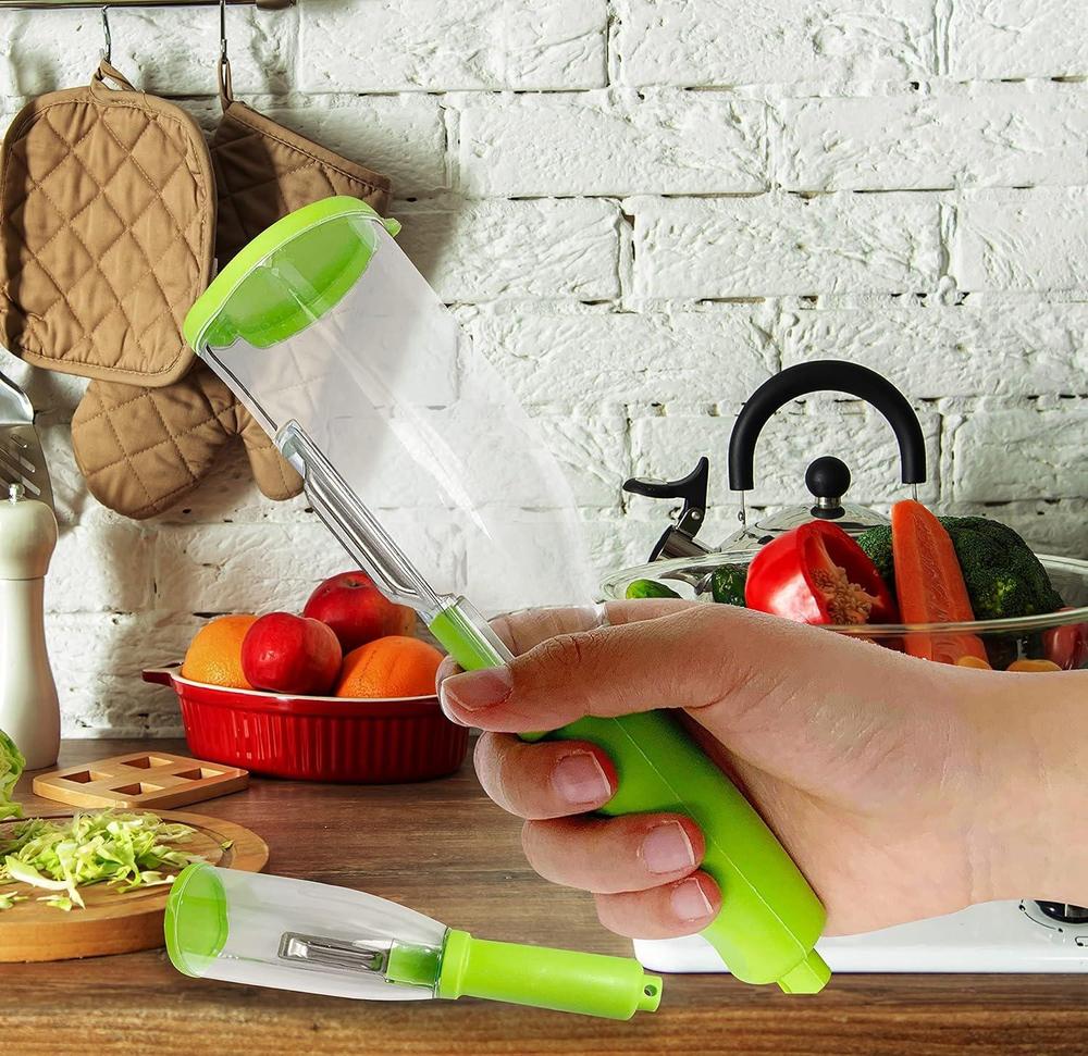 Green Stainless Steel Vegetable Peeler with Transparent Container