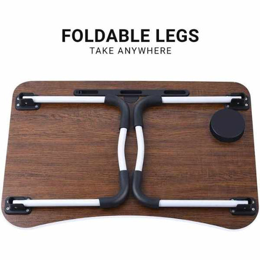 Laptop Table | Brown Color | Foldable Legs, Tablet Groove & Cup Slot | Perfect for Working, Reading, Writing, and Eating - SwiftLogic Store