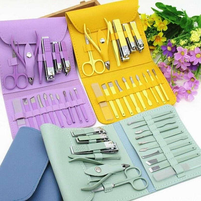 16 Pcs Stainless Steel Manicure & Pedicure Set | Travel Grooming Kit with Leather Case - SwiftLogic Store