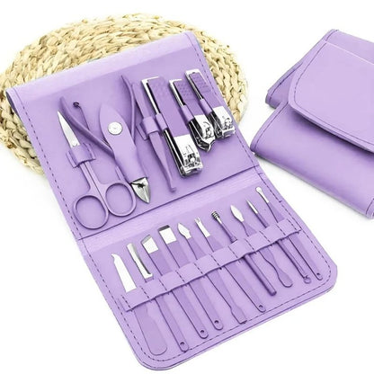 16 Pcs Stainless Steel Manicure & Pedicure Set | Travel Grooming Kit with Leather Case - SwiftLogic Store