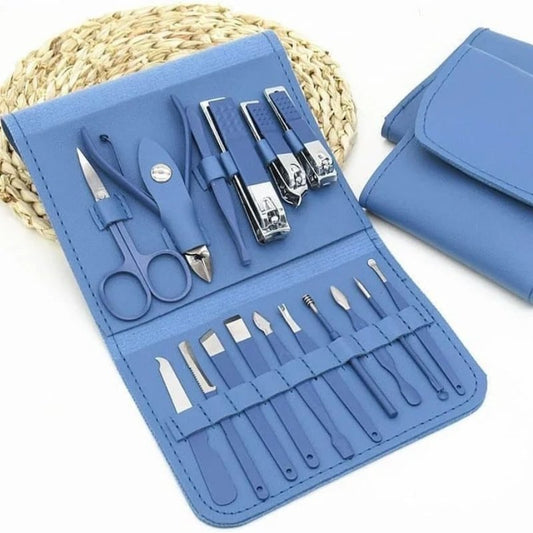 16 Pcs Stainless Steel Manicure & Pedicure Set | Travel Grooming Kit with Leather Case - SwiftLogic Store