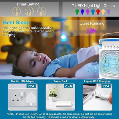 3-in-1 Portable Mini Air Cooler & Desktop Ice Mist Fan (Load-Shedding Proof)