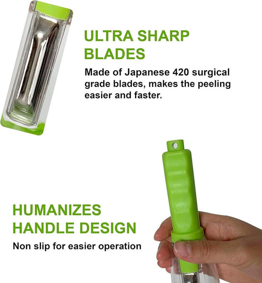 Green Stainless Steel Vegetable Peeler with Transparent Container