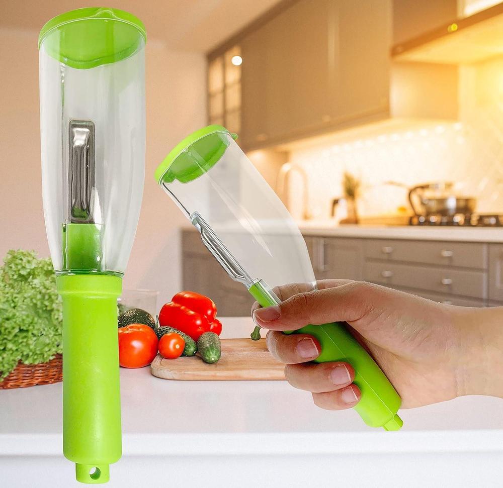 Green Stainless Steel Vegetable Peeler with Transparent Container - SwiftLogic Store
