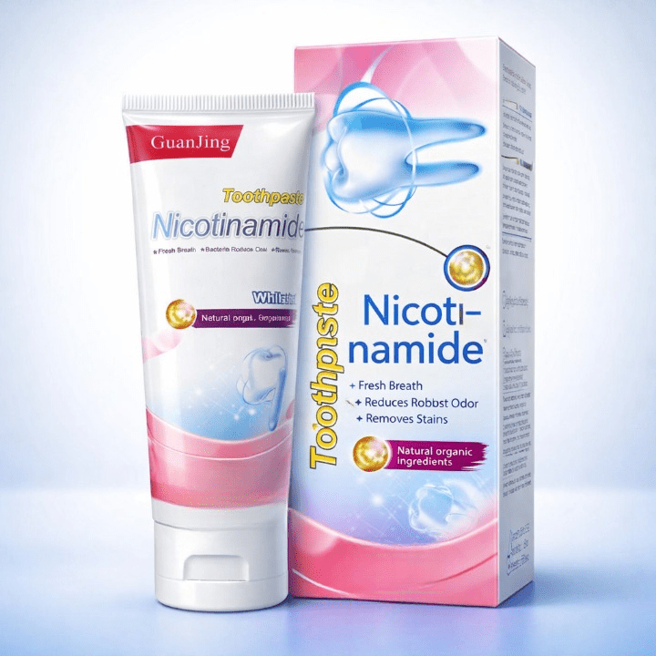 GuanJing Nicotinamide Teeth Whitening Toothpaste – Natural Organic Ingredients for Fresh Breath, Bacteria Reduction & Stain Removal - 80ml - SwiftLogic Store
