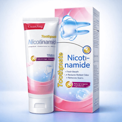 GuanJing Nicotinamide Teeth Whitening Toothpaste – Natural Organic Ingredients for Fresh Breath, Bacteria Reduction & Stain Removal - 80ml - SwiftLogic Store