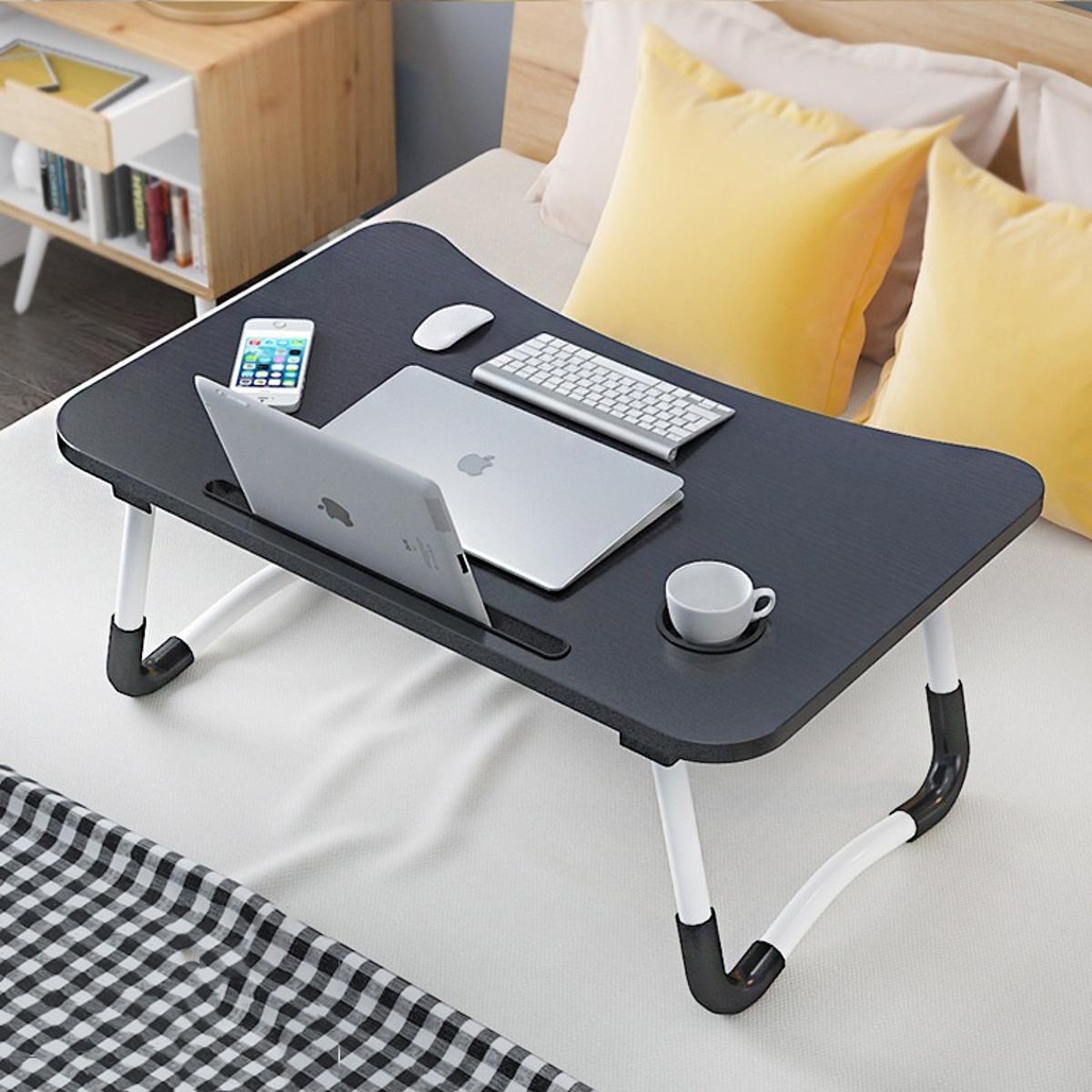 Laptop Table | Black Color | Foldable Legs, Tablet Groove & Cup Slot | Perfect for Working, Reading, Writing, and Eating - SwiftLogic Store