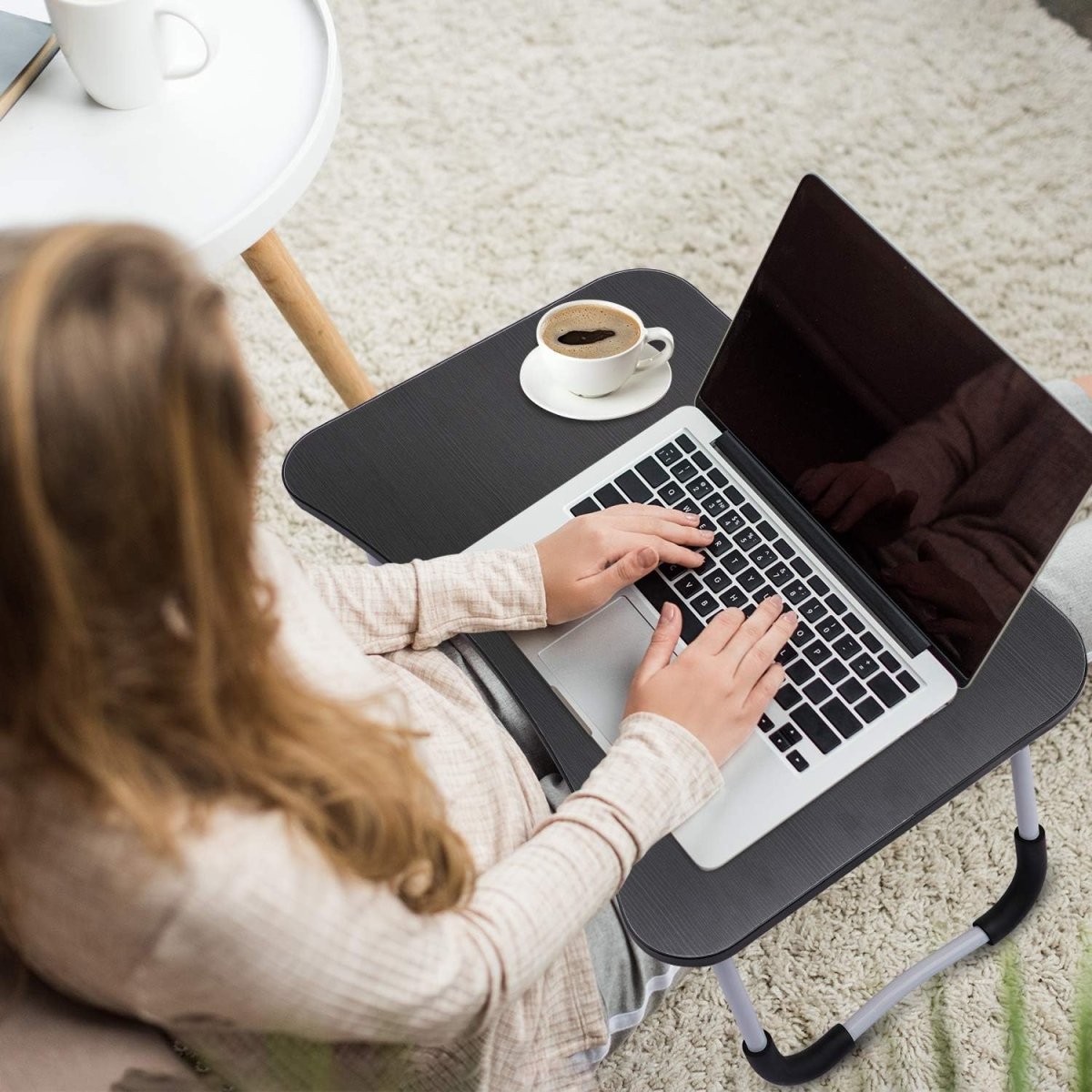 Laptop Table | Black Color | Foldable Legs, Tablet Groove & Cup Slot | Perfect for Working, Reading, Writing, and Eating - SwiftLogic Store