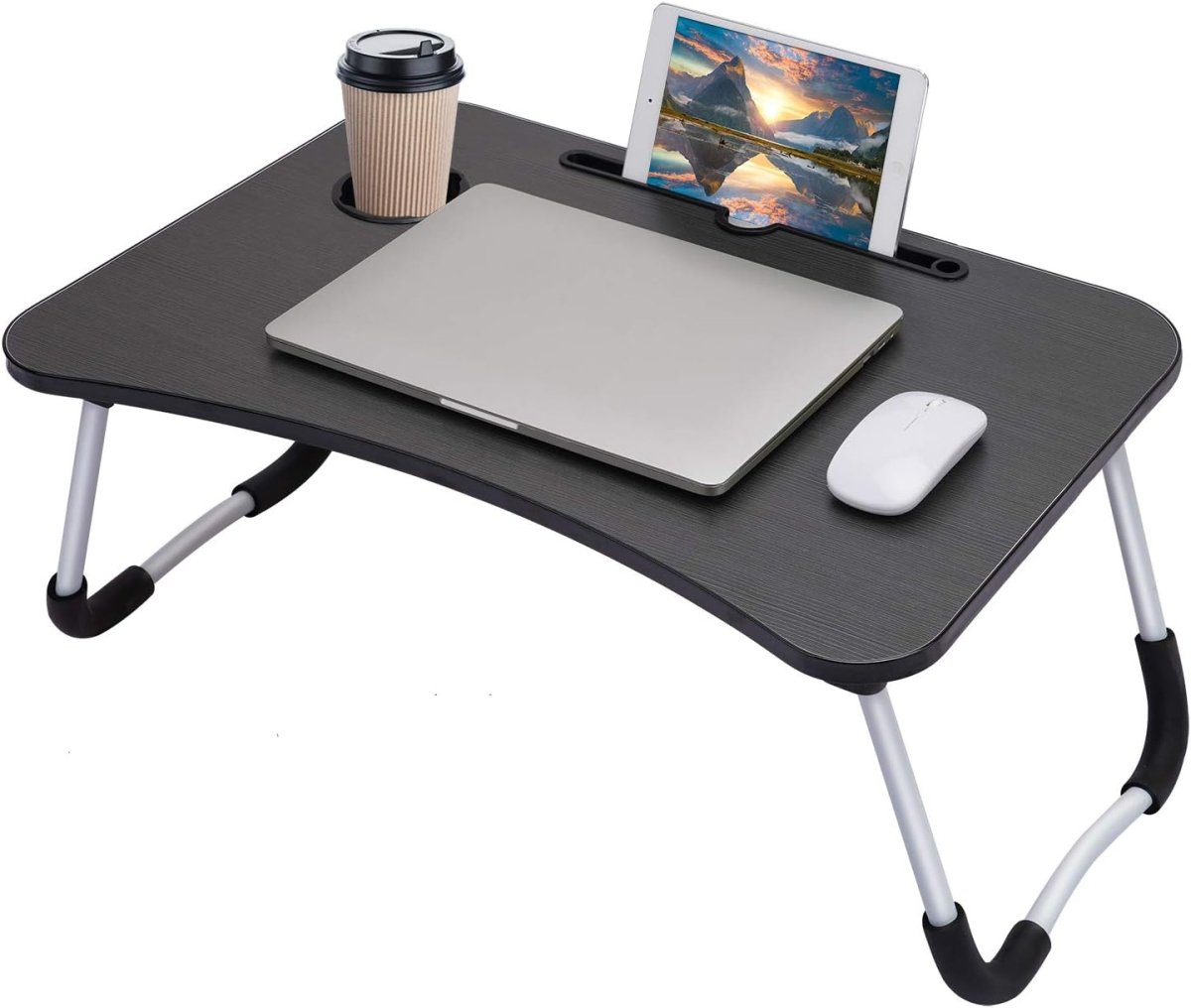 Laptop Table | Black Color | Foldable Legs, Tablet Groove & Cup Slot | Perfect for Working, Reading, Writing, and Eating - SwiftLogic Store