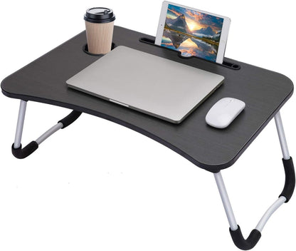Laptop Table | Black Color | Foldable Legs, Tablet Groove & Cup Slot | Perfect for Working, Reading, Writing, and Eating - SwiftLogic Store