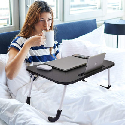 Laptop Table | Black Color | Foldable Legs, Tablet Groove & Cup Slot | Perfect for Working, Reading, Writing, and Eating - SwiftLogic Store