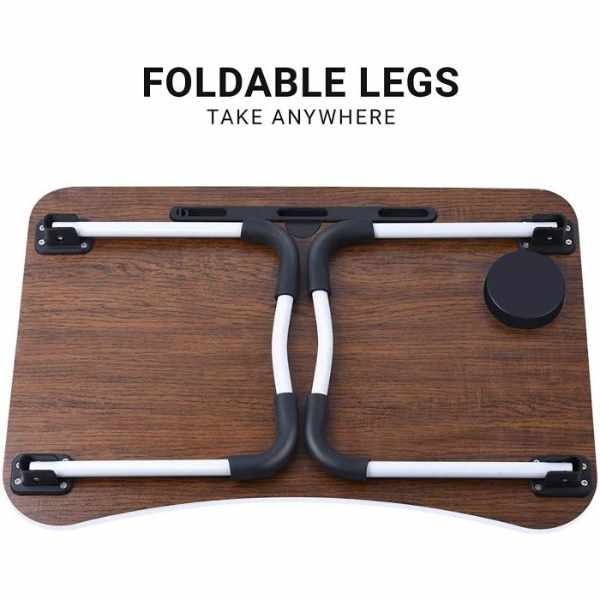 Laptop Table | Brown Color | Foldable Legs, Tablet Groove & Cup Slot | Perfect for Working, Reading, Writing, and Eating - SwiftLogic Store