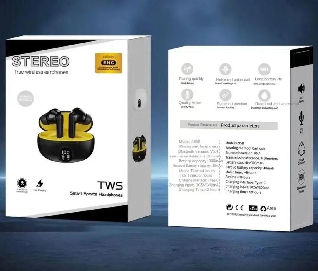 Premium Wireless Earbuds Black Yellow Bluetooth 5.3 - SwiftLogic Store