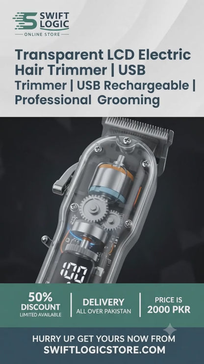 Transparent LCD Electric Hair Trimmer | USB Rechargeable | Professional Grooming