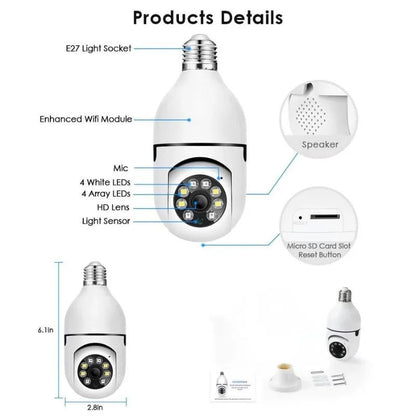 Speed-X Bulb Camera 1080P WiFi 360° Panoramic Security Camera | Night Vision & Two-Way Audio - SwiftLogic Store