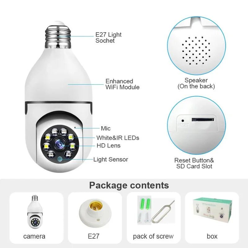 Speed-X Bulb Camera 1080P WiFi 360° Panoramic Security Camera | Night Vision & Two-Way Audio - SwiftLogic Store