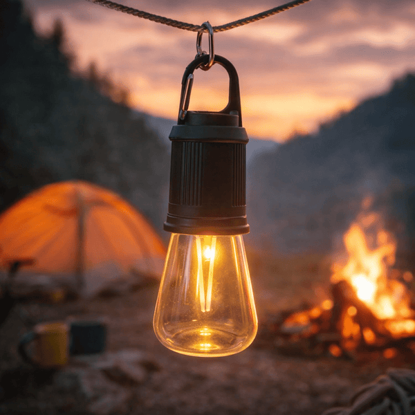 T02 Portable Hanging Camping Lamp – Type-C Rechargeable Warm Light LED Bulb with 3 Modes - SwiftLogic Store