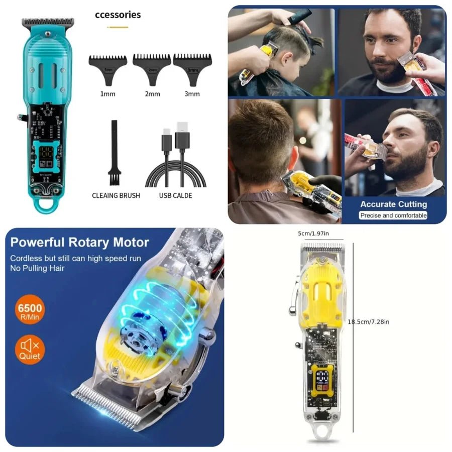 Transparent LCD Electric Hair Trimmer | USB Rechargeable | Professional Grooming - SwiftLogic Store