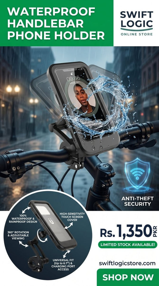 Waterproof Bike Phone Holder 360° Rotation | Handlebar Mobile Mount for Bicycle & Motorcycle - SwiftLogic Store